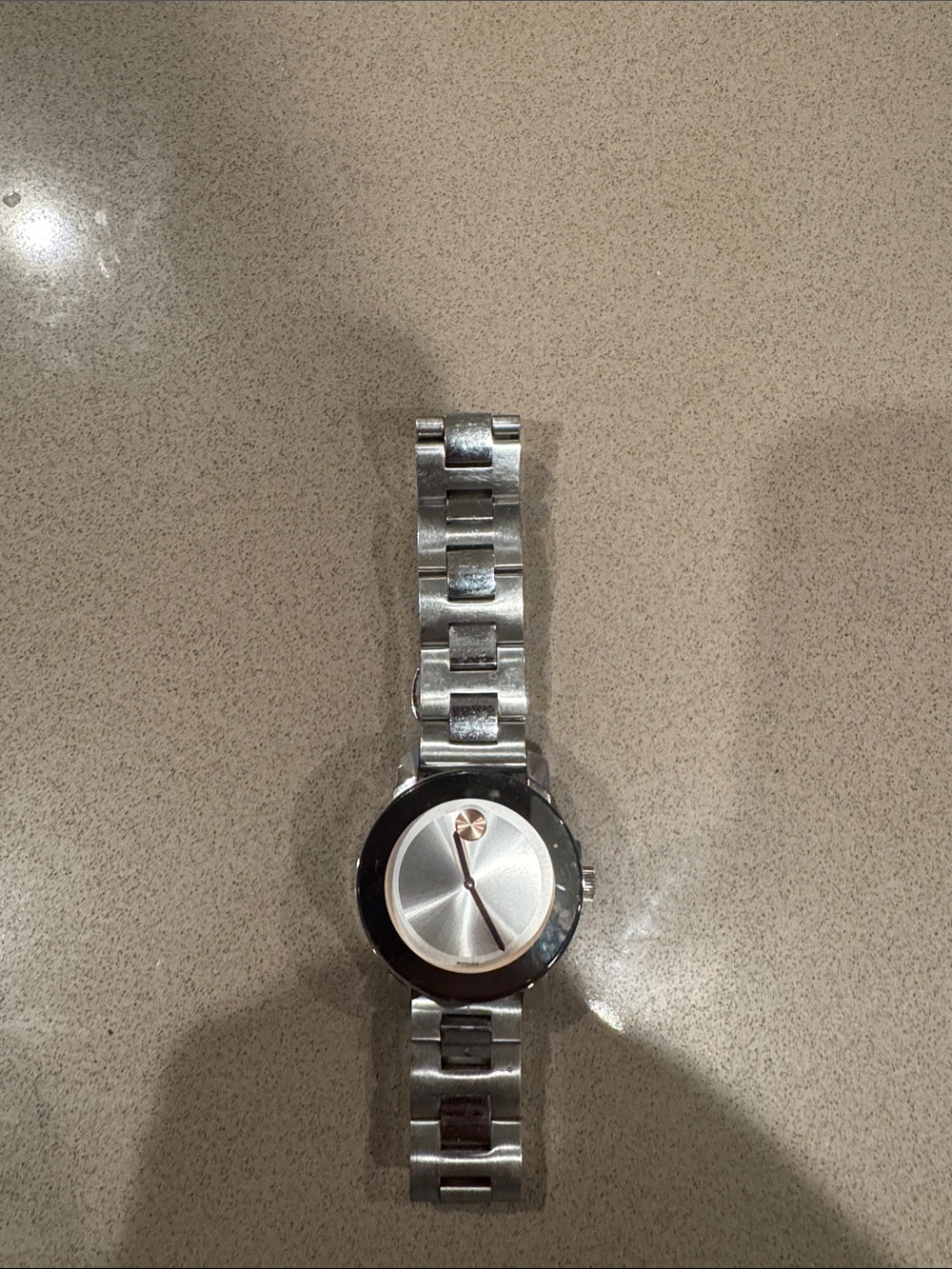 Movado Silver and Black Stainless Steel Bracelet Watch